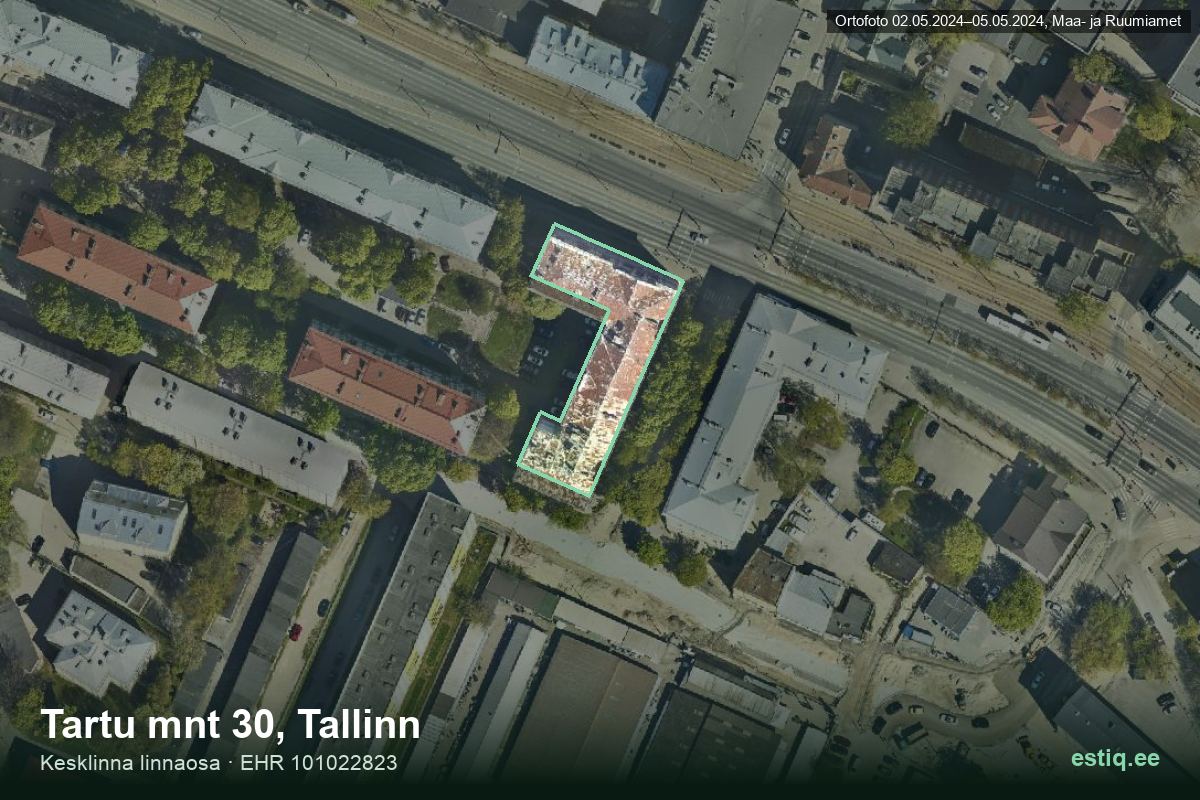 Tartu mnt 30, Tallinn – hoone aerofoto, kontuur ehitisregistri (EHR) andmetest