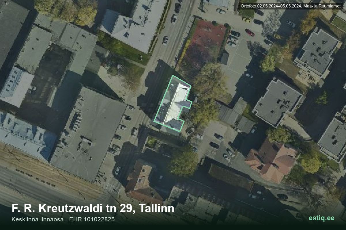 F. R. Kreutzwaldi tänav 29, Tallinn – aerial photo of the building, outline from the Building Register (EHR)