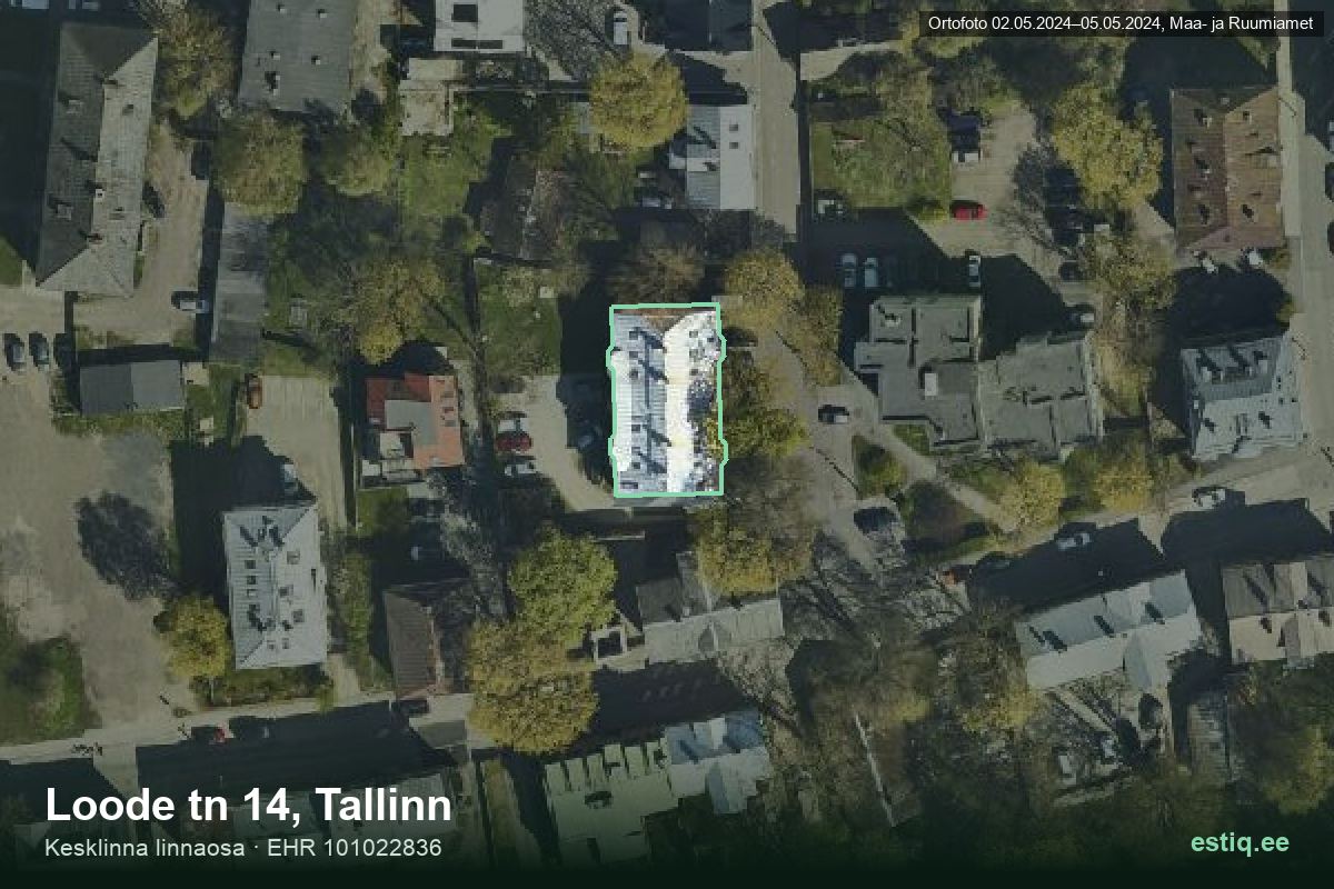 Loode tänav 14, Tallinn – hoone aerofoto, kontuur ehitisregistri (EHR) andmetest