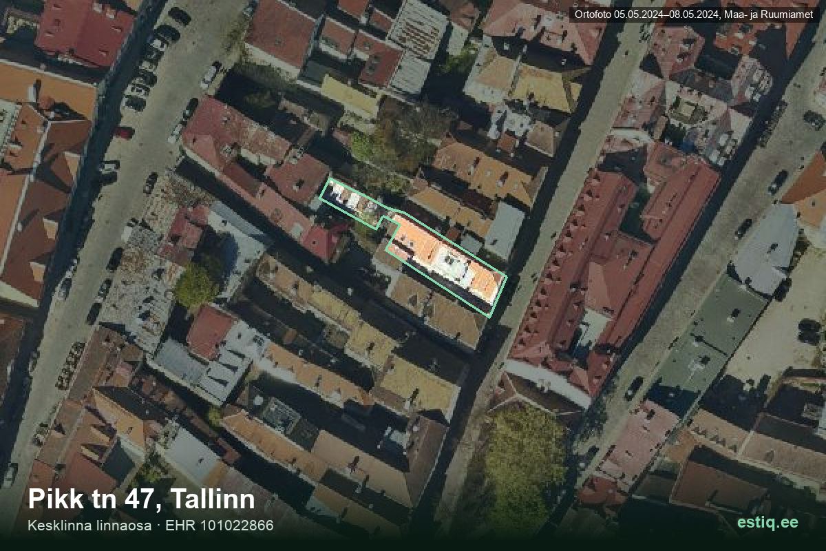 Pikk tänav 47, Tallinn – ilmakuva rakennuksesta, ääriviiva rakennusrekisteristä (EHR)