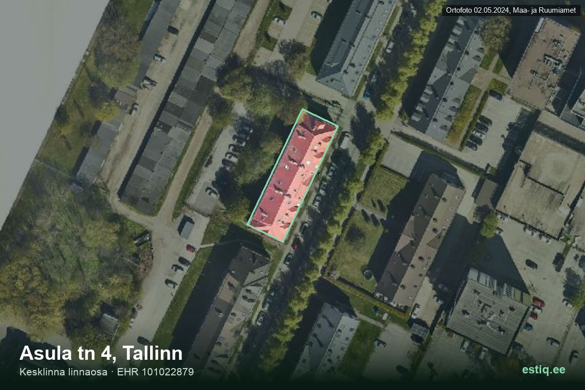 Asula tänav 4, Tallinn – аэрофото дома, контур по данным регистра строений (EHR)