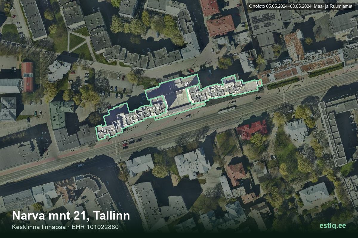 Narva mnt 19, Tallinn – ilmakuva rakennuksesta, ääriviiva rakennusrekisteristä (EHR)