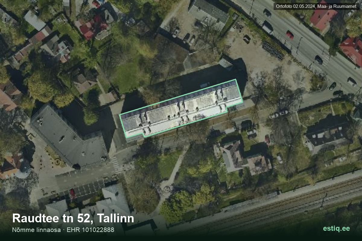 Raudtee tänav 52, Tallinn – hoone aerofoto, kontuur ehitisregistri (EHR) andmetest