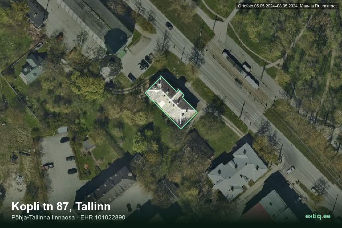 Kopli tänav 87, Tallinn – aerial photo of the building, outline from the Building Register (EHR)