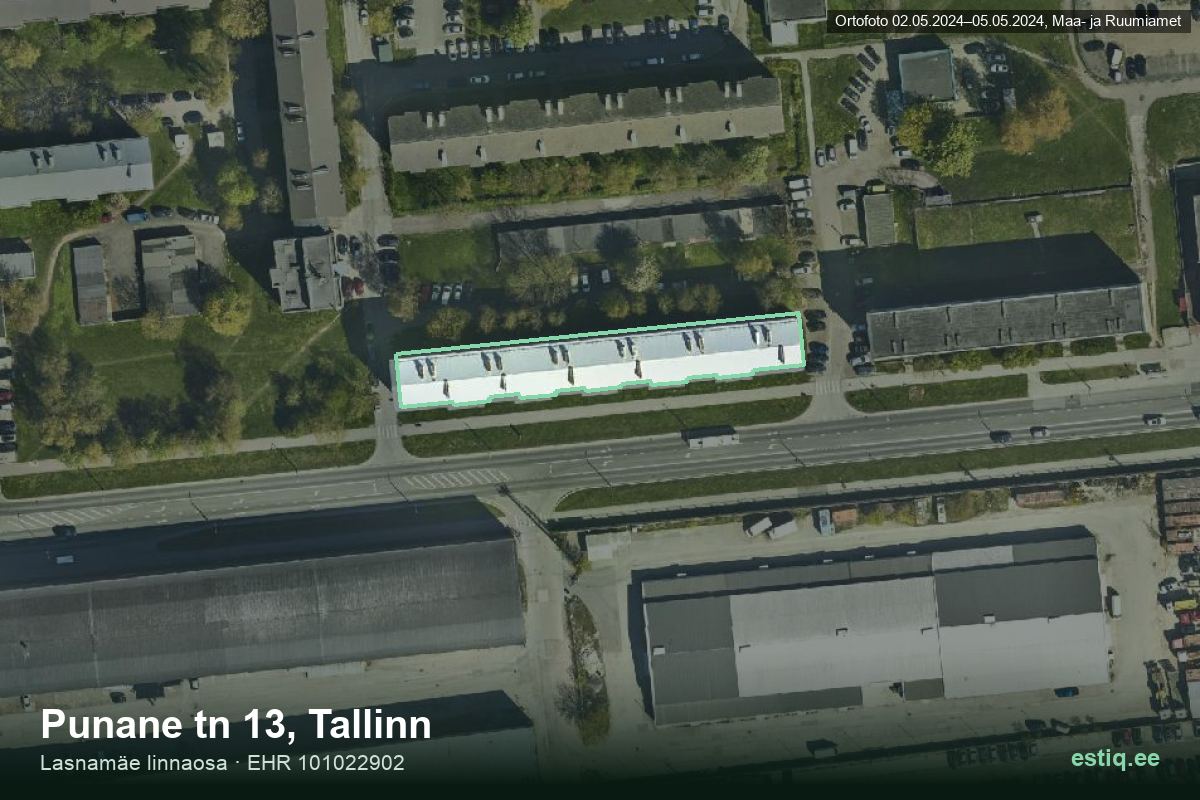 Punane tänav 13, Tallinn – hoone aerofoto, kontuur ehitisregistri (EHR) andmetest