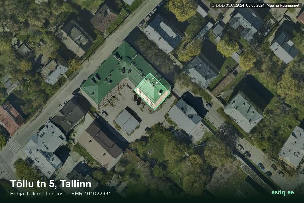 Tõllu tänav 5, Tallinn – аэрофото дома, контур по данным регистра строений (EHR)