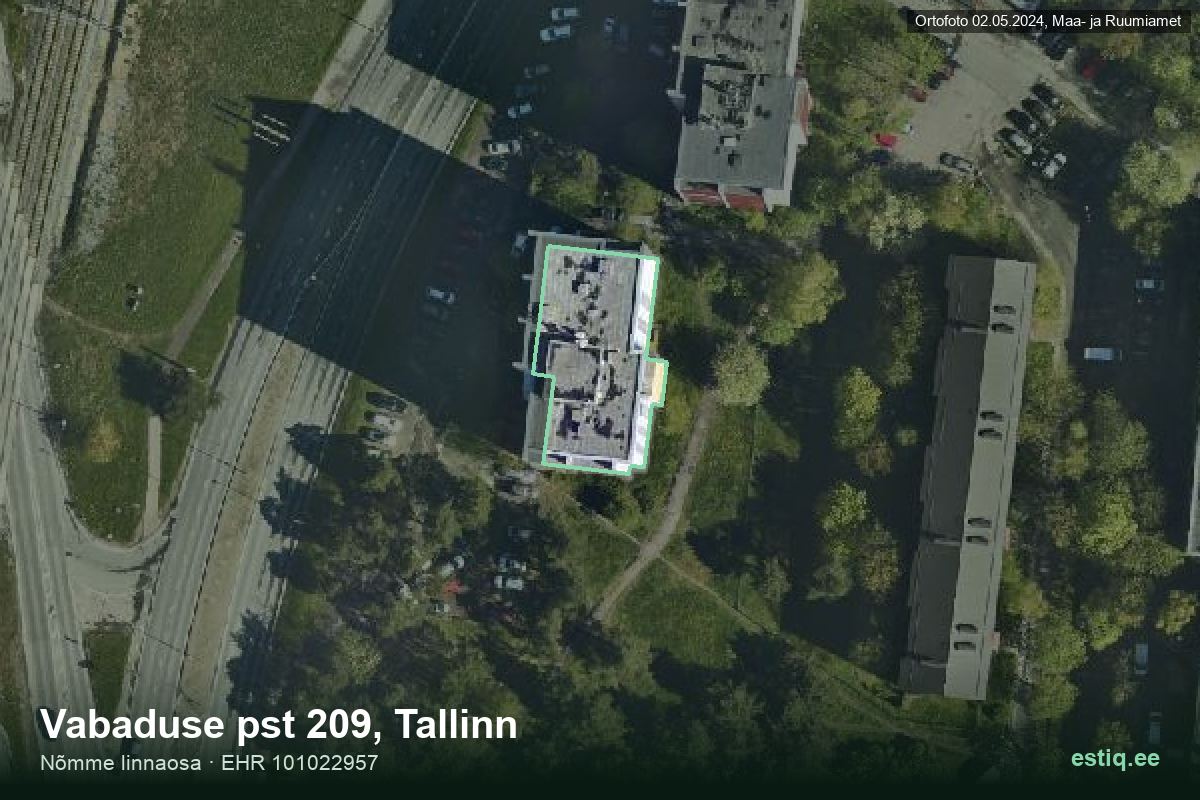 Vabaduse pst 209, Tallinn – hoone aerofoto, kontuur ehitisregistri (EHR) andmetest