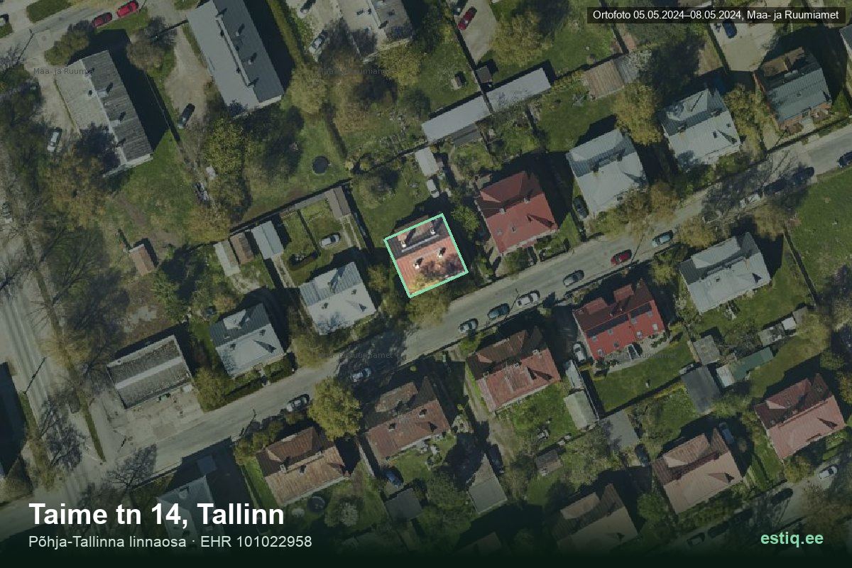 Taime tänav 14, Tallinn – hoone aerofoto, kontuur ehitisregistri (EHR) andmetest