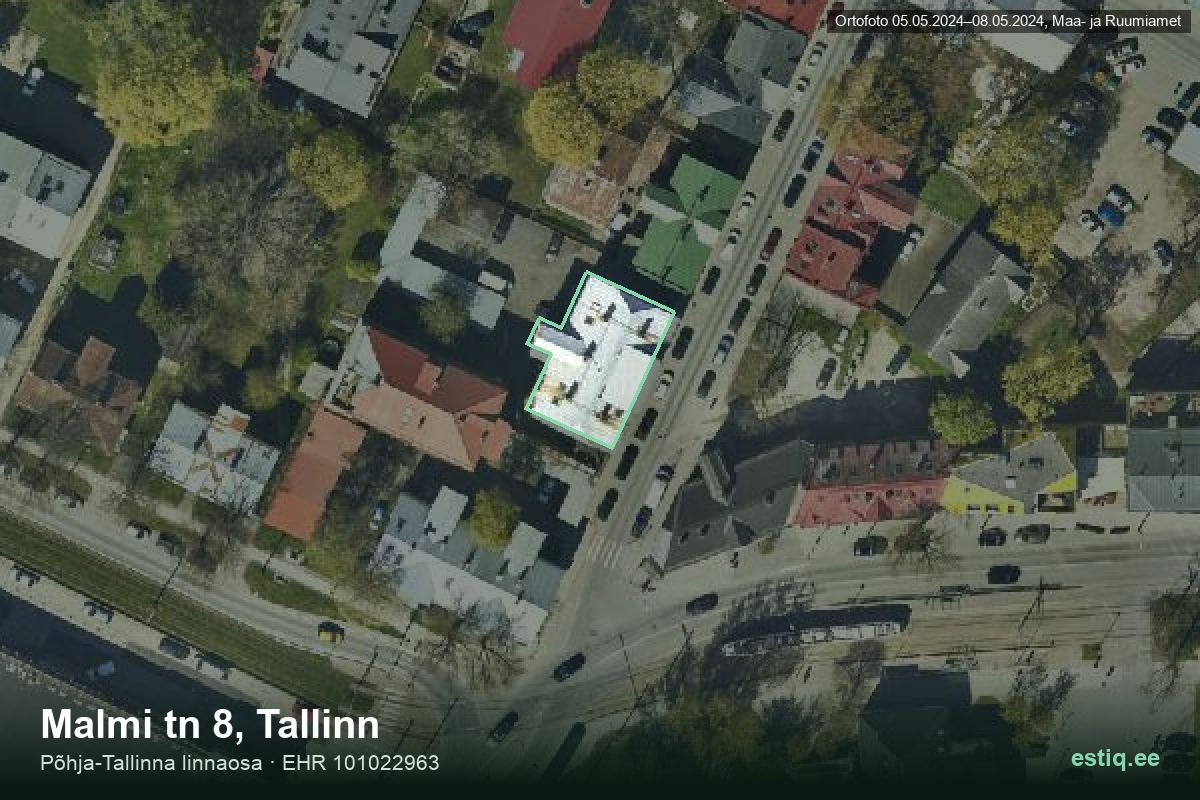Malmi tänav 8, Tallinn – ilmakuva rakennuksesta, ääriviiva rakennusrekisteristä (EHR)