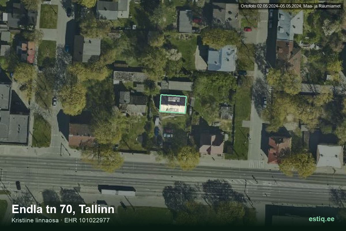 Endla tänav 70, Tallinn – hoone aerofoto, kontuur ehitisregistri (EHR) andmetest