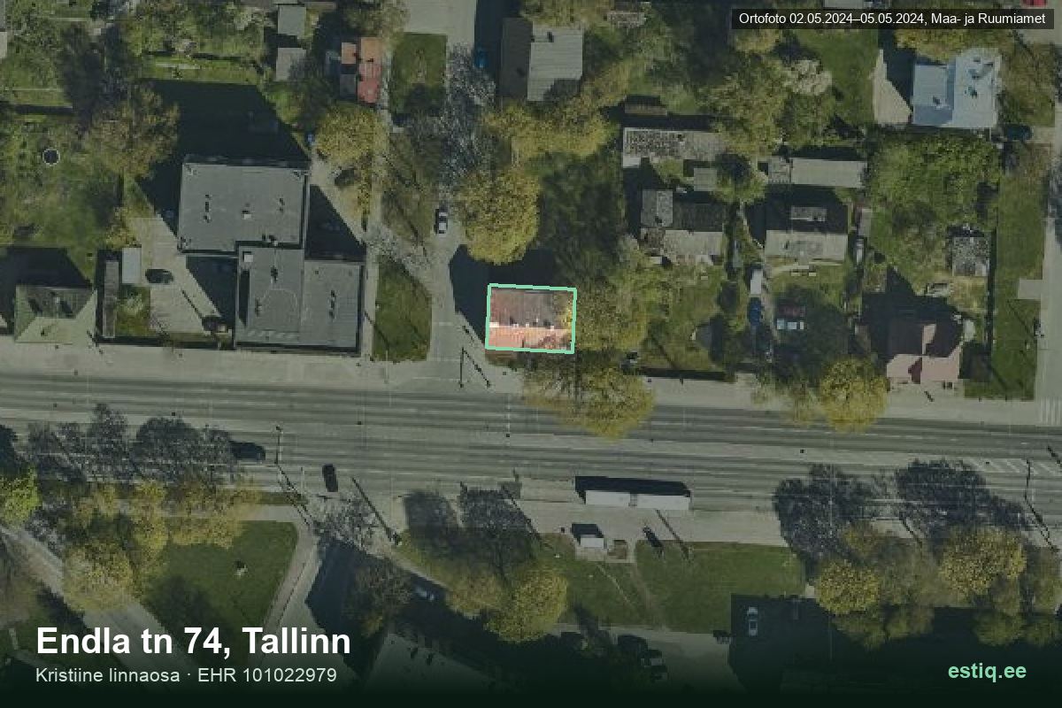 Endla tänav 74, Tallinn – hoone aerofoto, kontuur ehitisregistri (EHR) andmetest