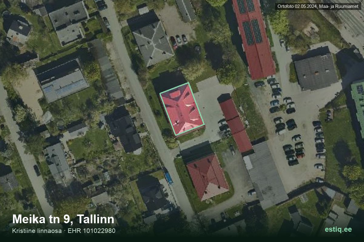 Meika tänav 9, Tallinn – ilmakuva rakennuksesta, ääriviiva rakennusrekisteristä (EHR)