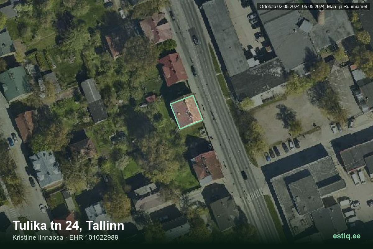 Tulika tänav 24, Tallinn – hoone aerofoto, kontuur ehitisregistri (EHR) andmetest