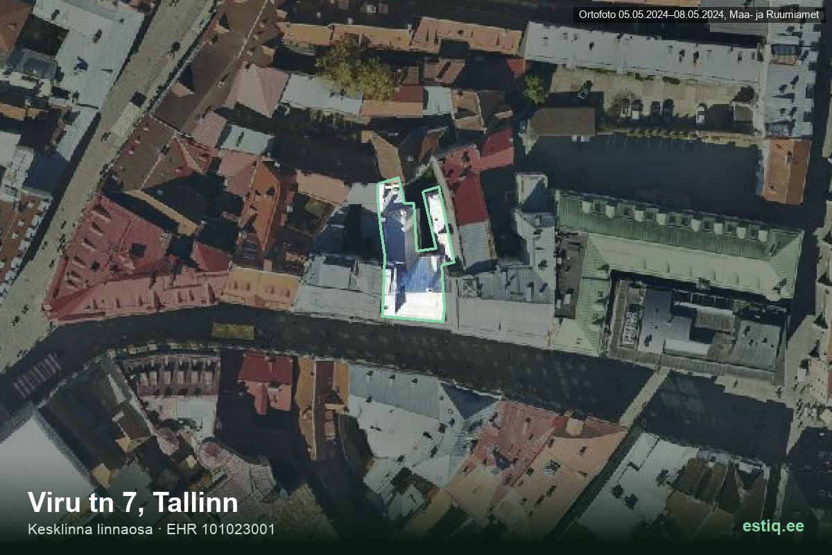 Viru tänav 7, Tallinn – ilmakuva rakennuksesta, ääriviiva rakennusrekisteristä (EHR)