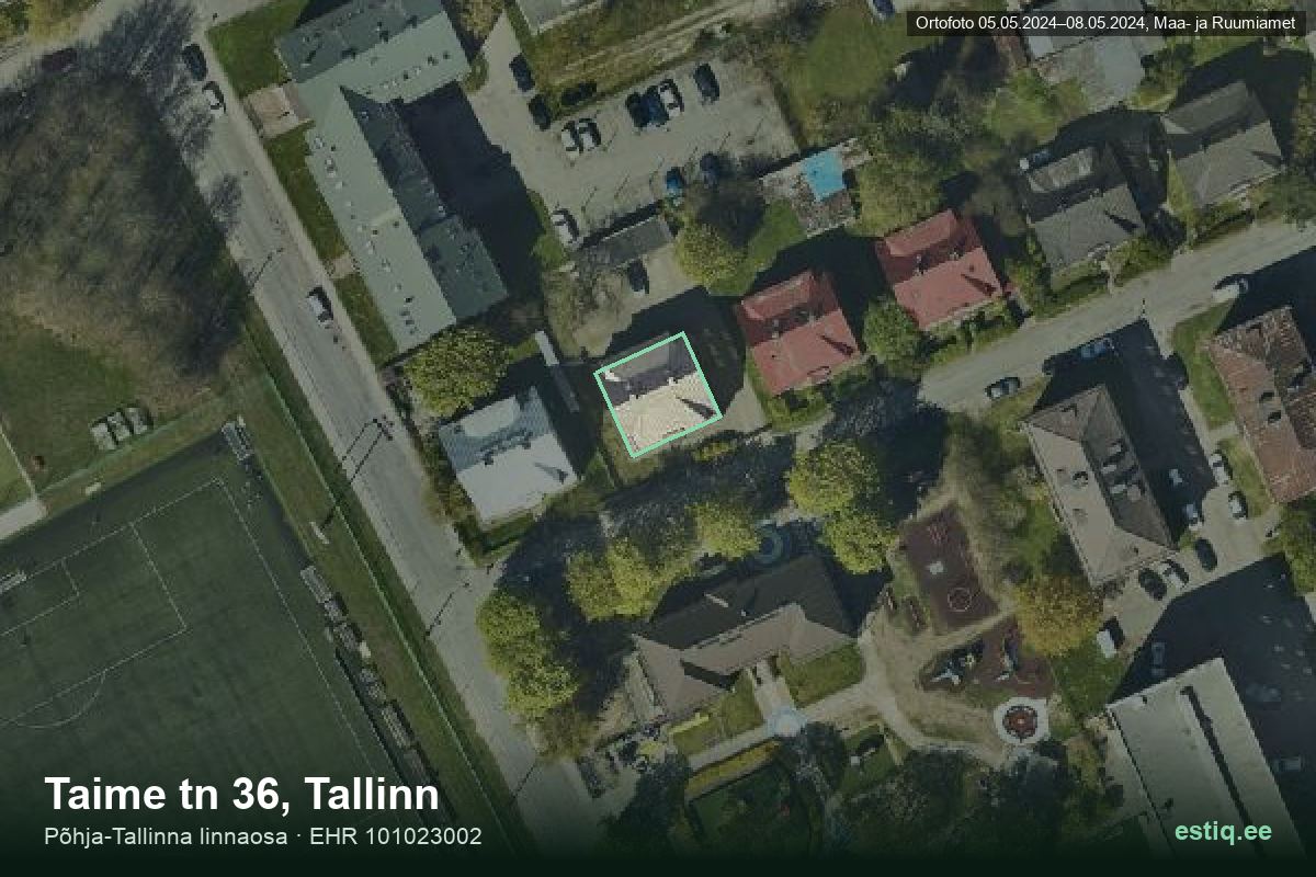 Taime tänav 36, Tallinn – hoone aerofoto, kontuur ehitisregistri (EHR) andmetest