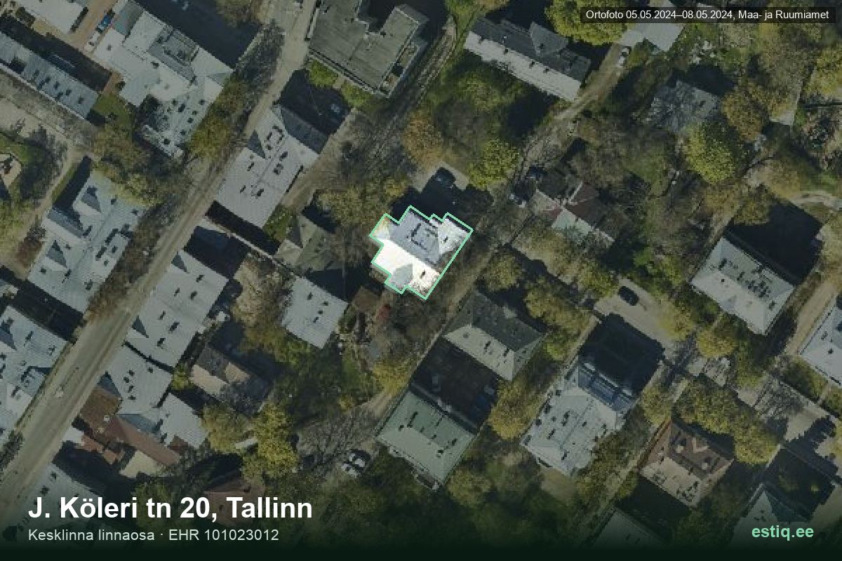 J. Köleri tänav 20, Tallinn – аэрофото дома, контур по данным регистра строений (EHR)