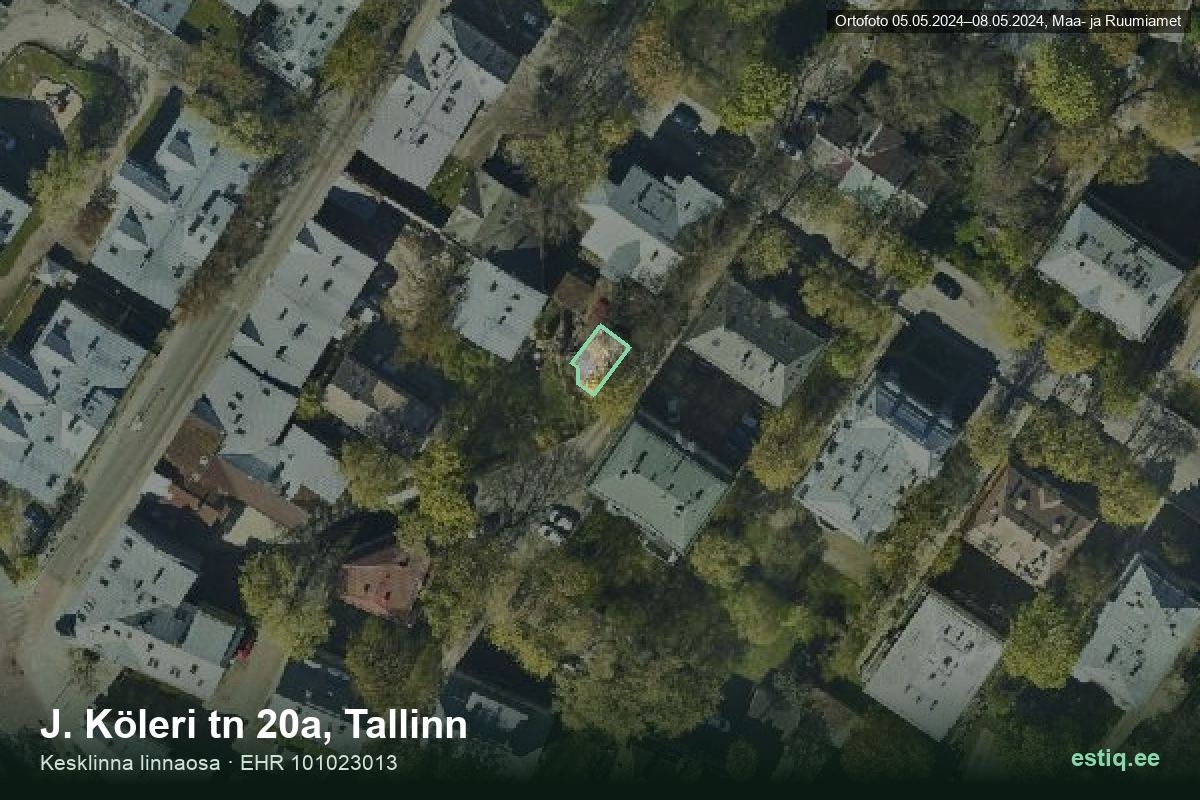 J. Köleri tänav 20a, Tallinn – аэрофото дома, контур по данным регистра строений (EHR)
