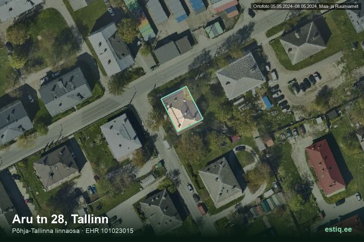 Aru tänav 28, Tallinn – hoone aerofoto, kontuur ehitisregistri (EHR) andmetest