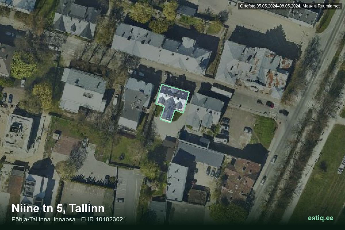 Niine tänav 5, Tallinn – hoone aerofoto, kontuur ehitisregistri (EHR) andmetest
