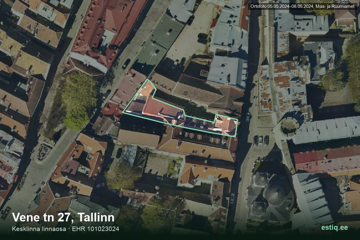 Vene tänav 27, Tallinn – hoone aerofoto, kontuur ehitisregistri (EHR) andmetest