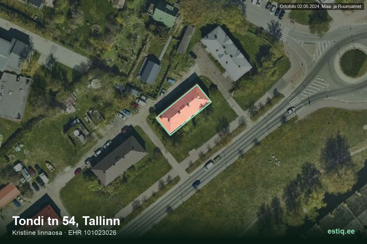 Tondi tänav 54, Tallinn – hoone aerofoto, kontuur ehitisregistri (EHR) andmetest