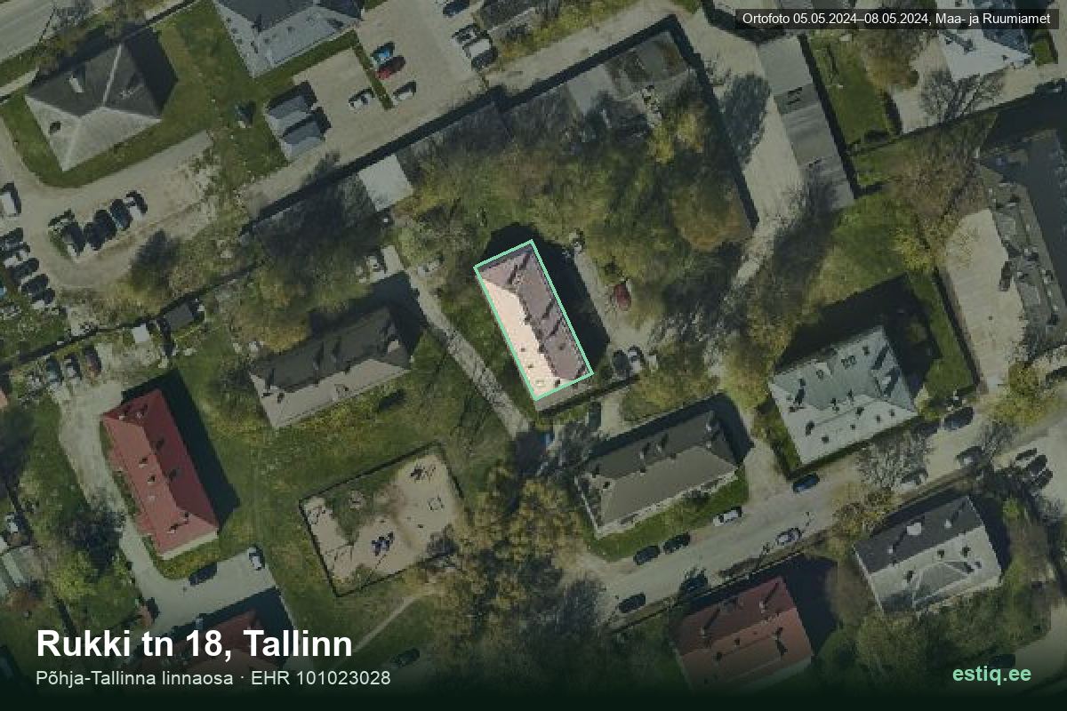Rukki tänav 18, Tallinn – hoone aerofoto, kontuur ehitisregistri (EHR) andmetest
