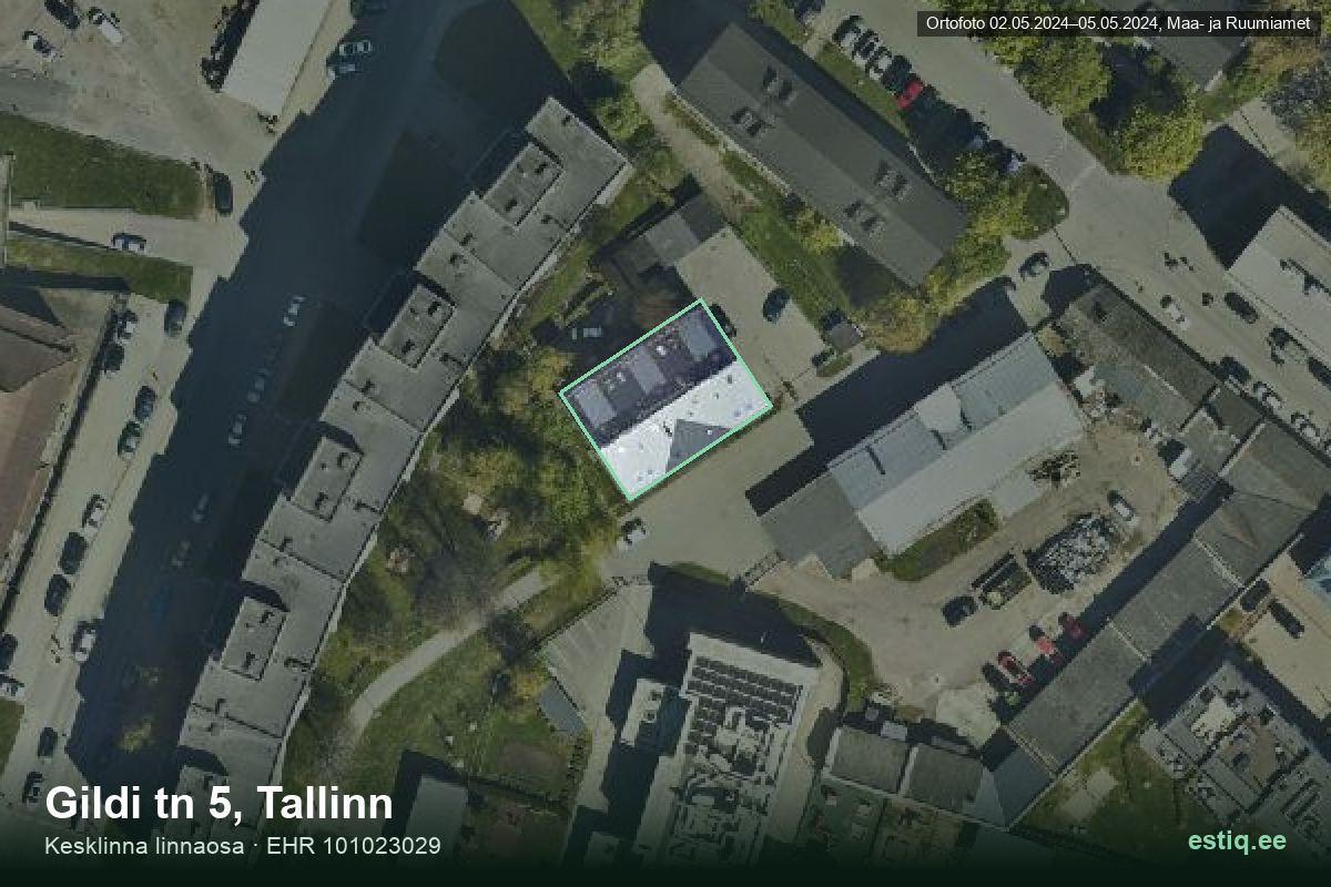 Gildi tänav 5, Tallinn – ilmakuva rakennuksesta, ääriviiva rakennusrekisteristä (EHR)