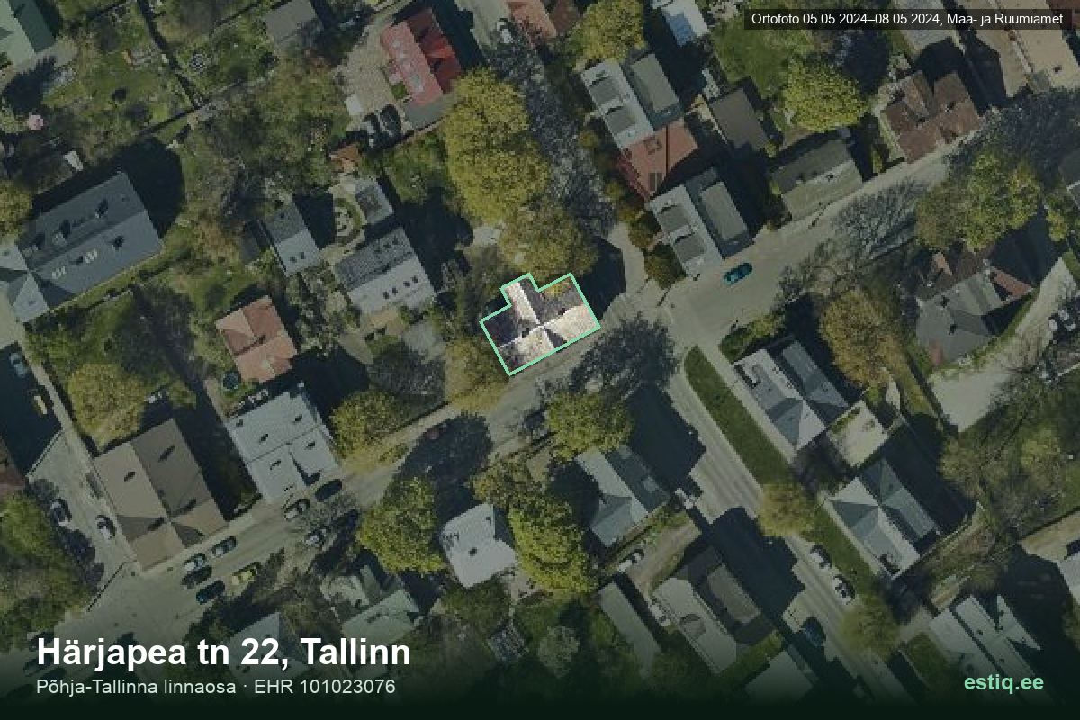 Härjapea tänav 22, Tallinn – hoone aerofoto, kontuur ehitisregistri (EHR) andmetest