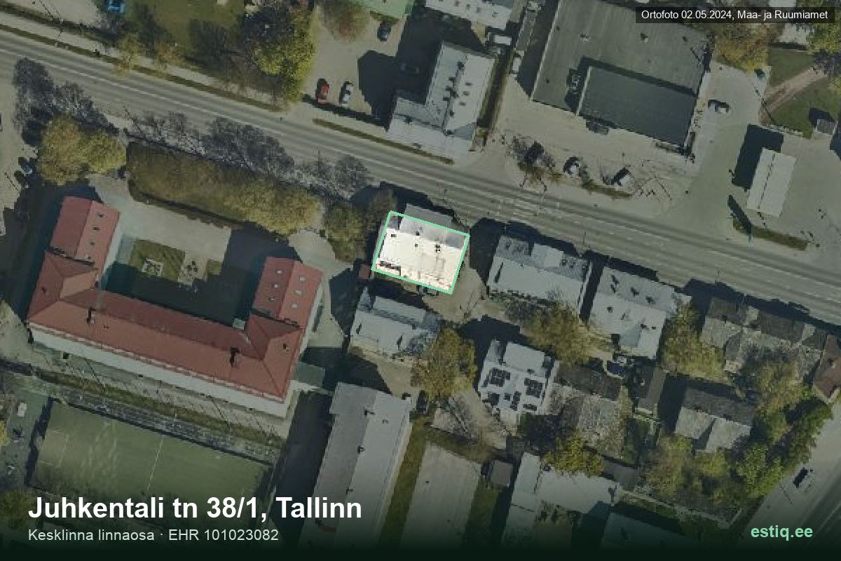 Juhkentali tänav 38/1, Tallinn – аэрофото дома, контур по данным регистра строений (EHR)
