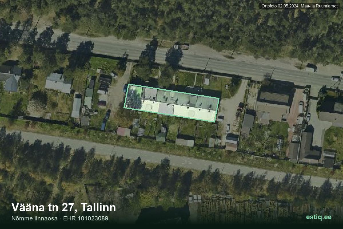 Vääna tänav 27, Tallinn – hoone aerofoto, kontuur ehitisregistri (EHR) andmetest