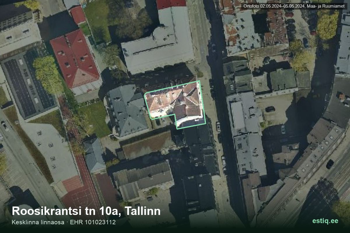 Roosikrantsi tänav 10a, Tallinn – hoone aerofoto, kontuur ehitisregistri (EHR) andmetest
