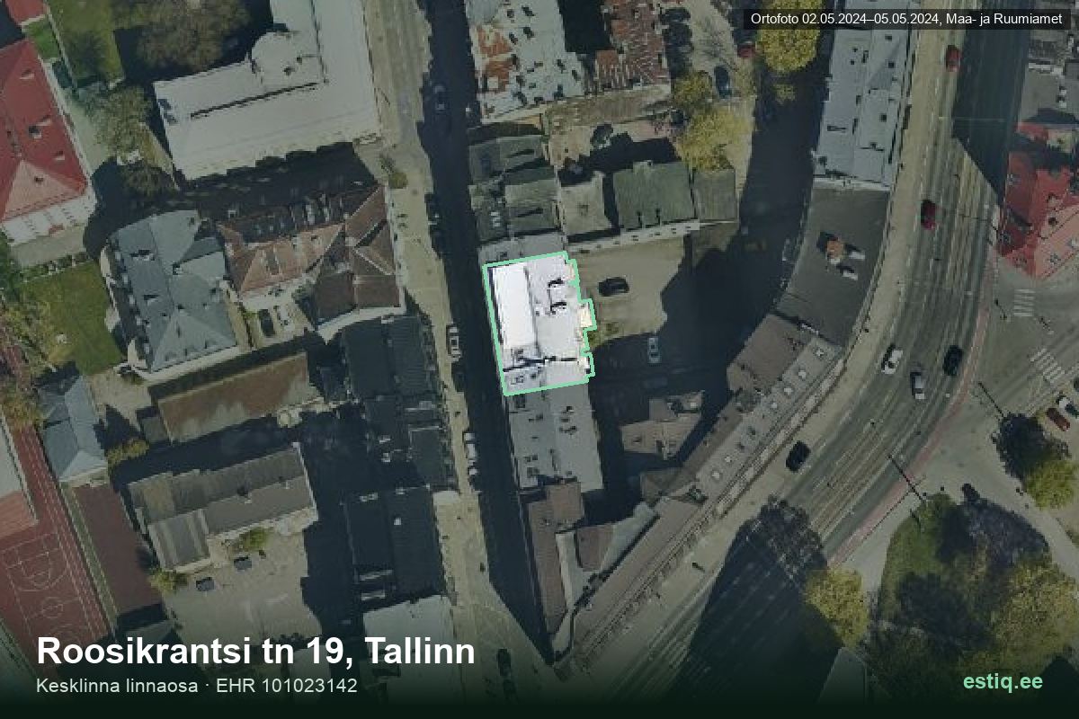 Roosikrantsi tänav 19, Tallinn – aerial photo of the building, outline from the Building Register (EHR)