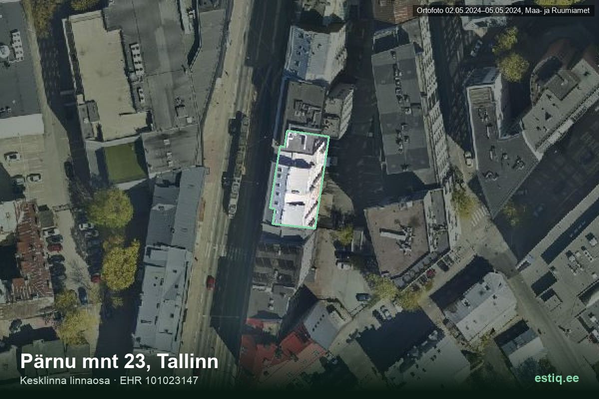 Pärnu mnt 23, Tallinn – hoone aerofoto, kontuur ehitisregistri (EHR) andmetest