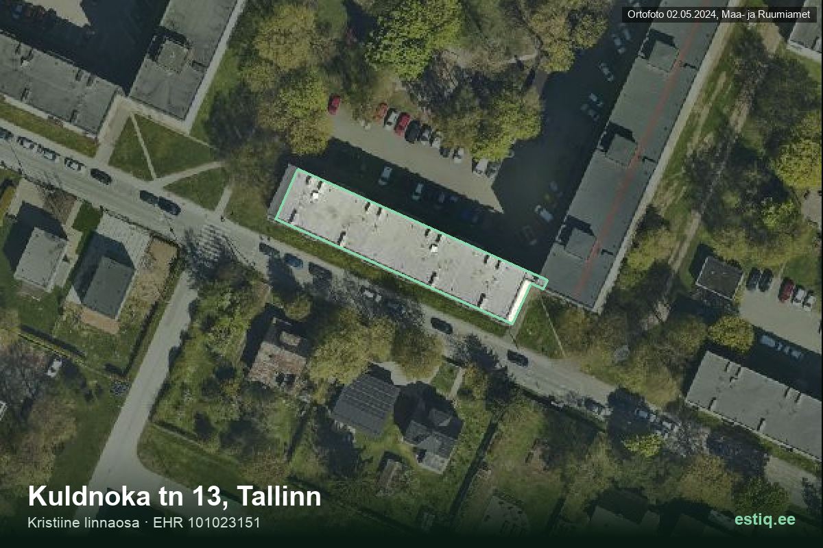 Kuldnoka tänav 13, Tallinn – аэрофото дома, контур по данным регистра строений (EHR)