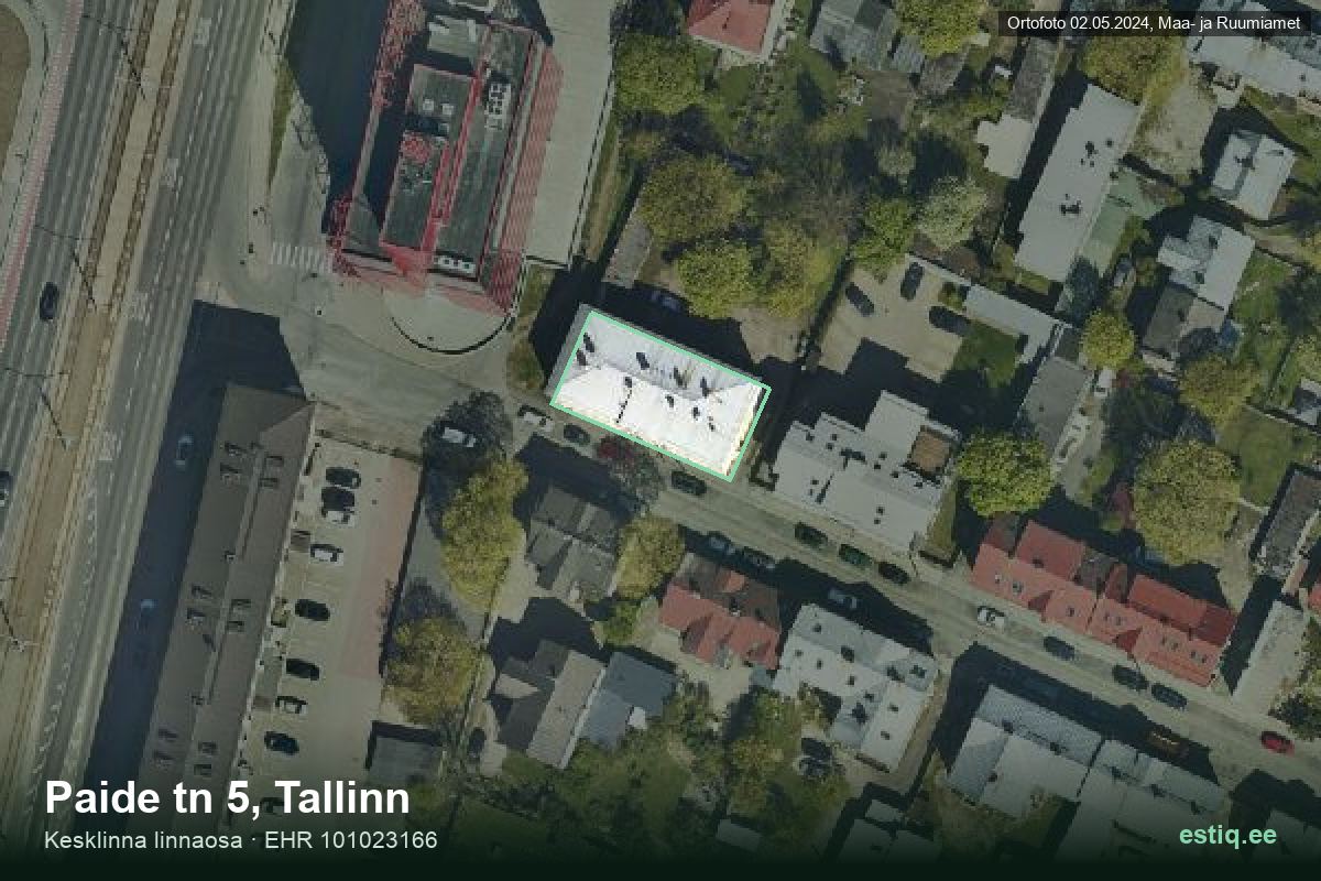 Paide tänav 5, Tallinn – ilmakuva rakennuksesta, ääriviiva rakennusrekisteristä (EHR)
