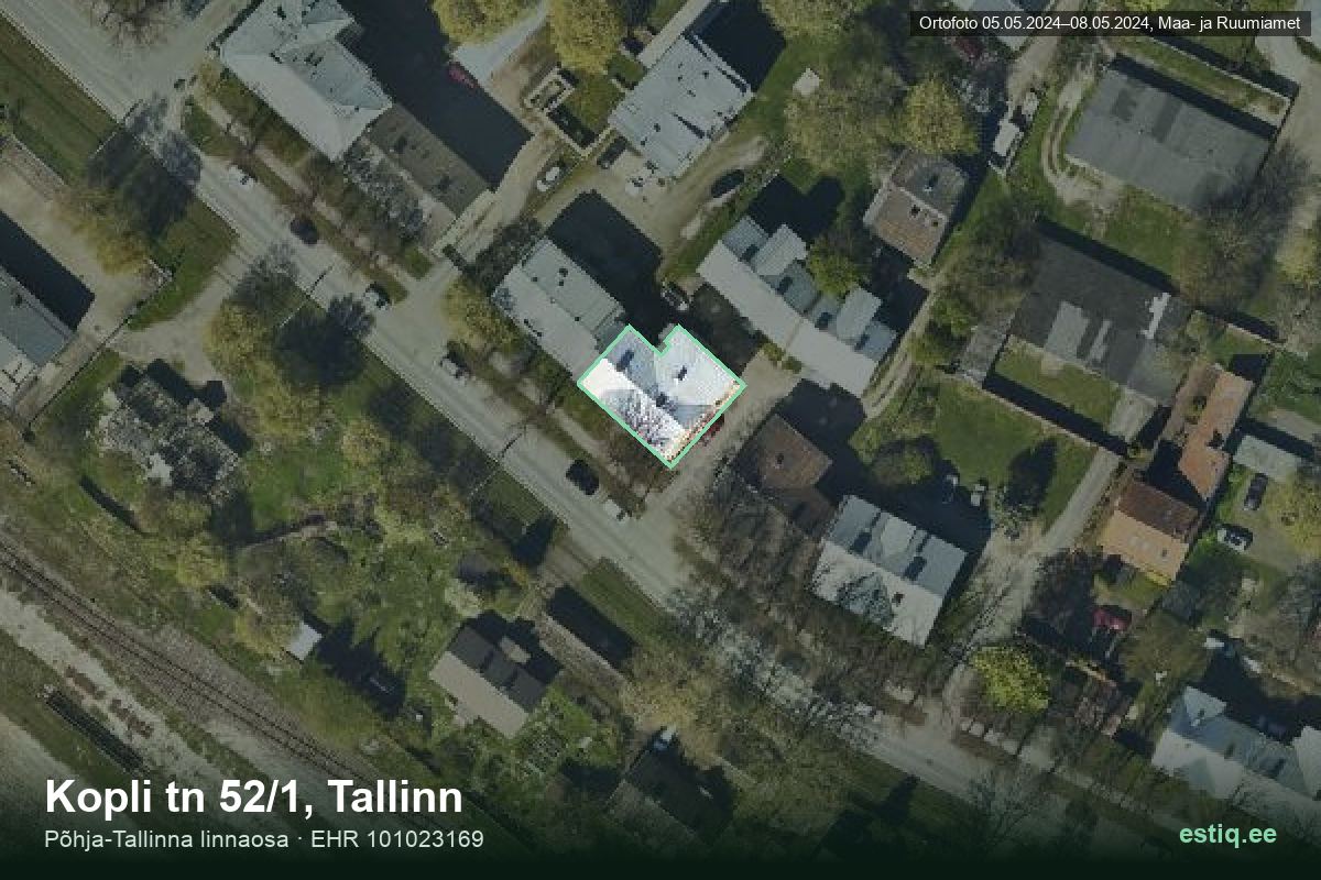 Kopli tänav 52/1, Tallinn – hoone aerofoto, kontuur ehitisregistri (EHR) andmetest