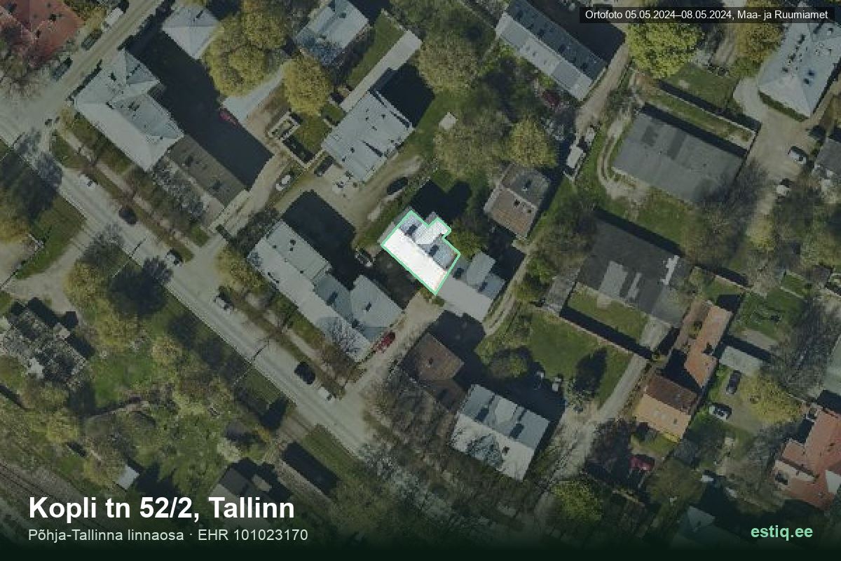 Kopli tänav 52/2, Tallinn – hoone aerofoto, kontuur ehitisregistri (EHR) andmetest
