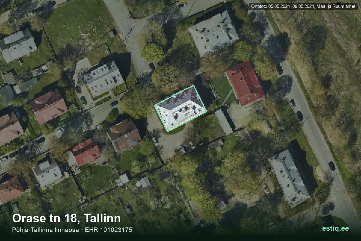 Orase tänav 18, Tallinn – аэрофото дома, контур по данным регистра строений (EHR)