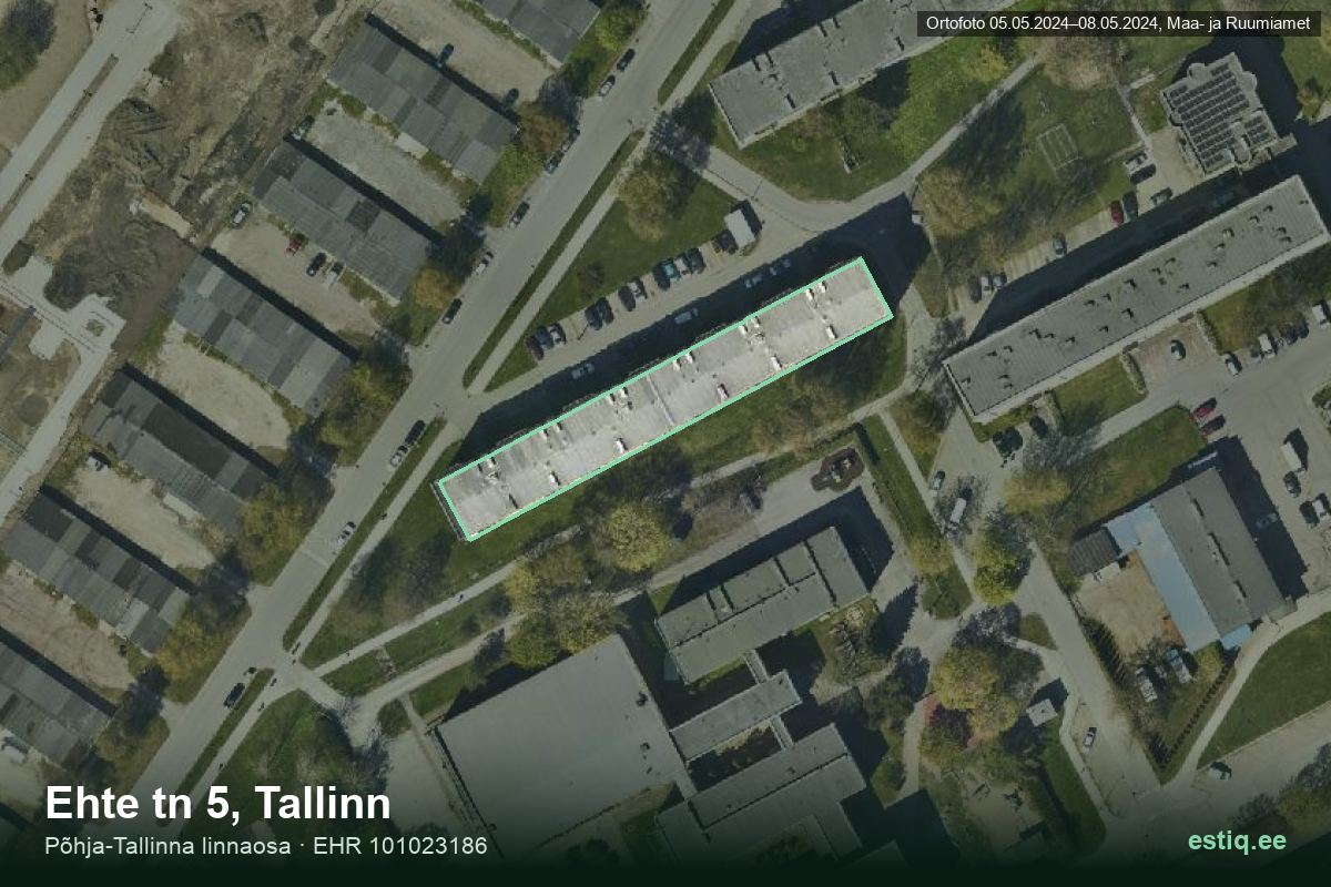 Ehte tänav 5, Tallinn – ilmakuva rakennuksesta, ääriviiva rakennusrekisteristä (EHR)