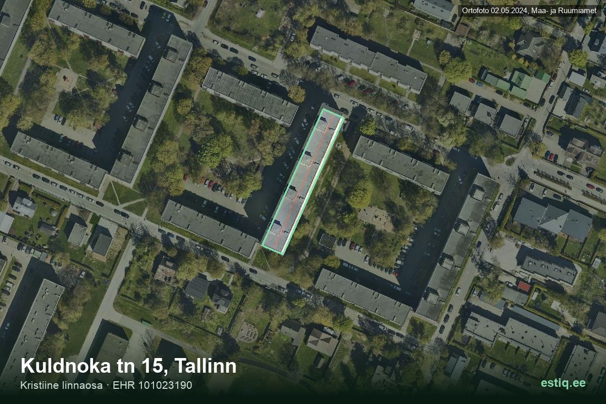 Kuldnoka tänav 15, Tallinn – аэрофото дома, контур по данным регистра строений (EHR)