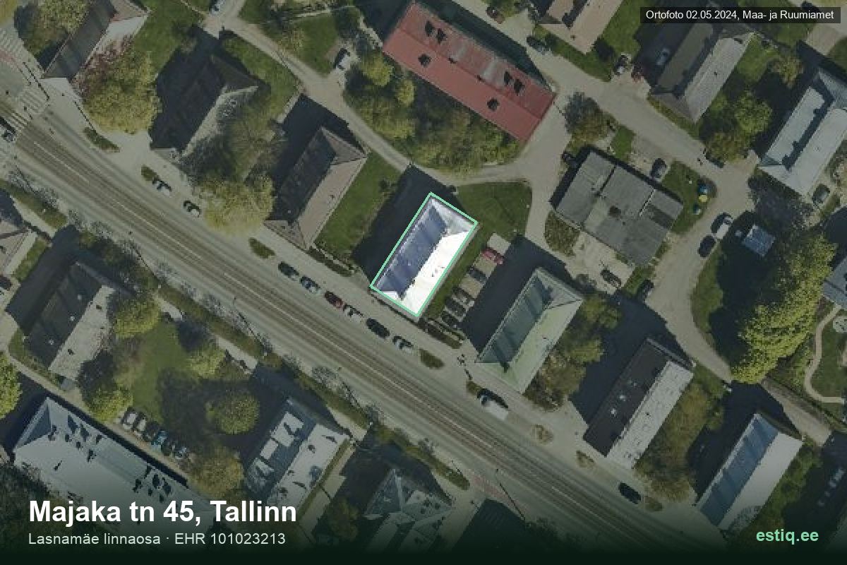 Majaka tänav 45, Tallinn – hoone aerofoto, kontuur ehitisregistri (EHR) andmetest
