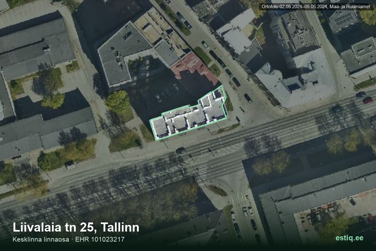 Liivalaia tänav 25, Tallinn – aerial photo of the building, outline from the Building Register (EHR)