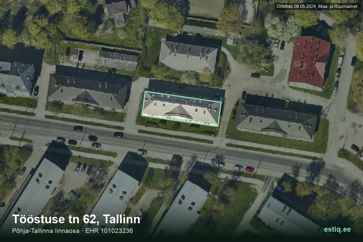 Tööstuse tänav 62, Tallinn – hoone aerofoto, kontuur ehitisregistri (EHR) andmetest