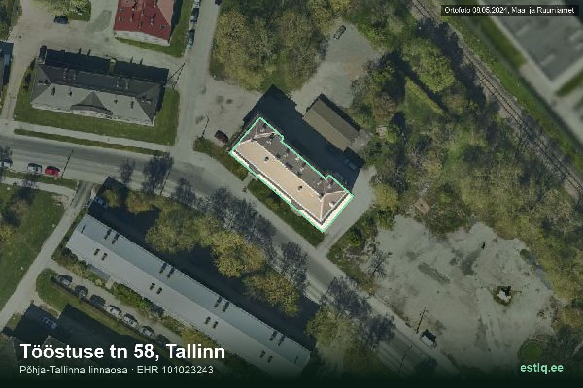 Tööstuse tänav 58, Tallinn – hoone aerofoto, kontuur ehitisregistri (EHR) andmetest