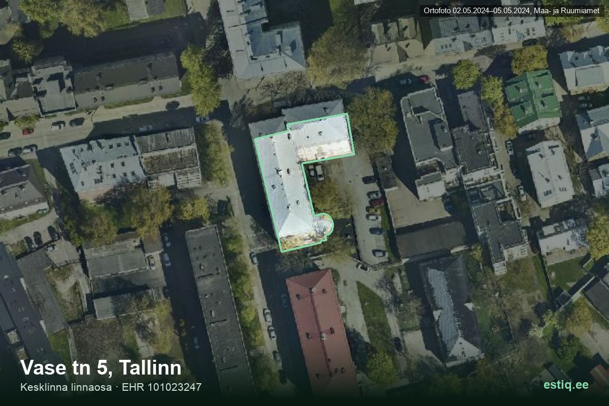 Vase tänav 5, Tallinn – hoone aerofoto, kontuur ehitisregistri (EHR) andmetest