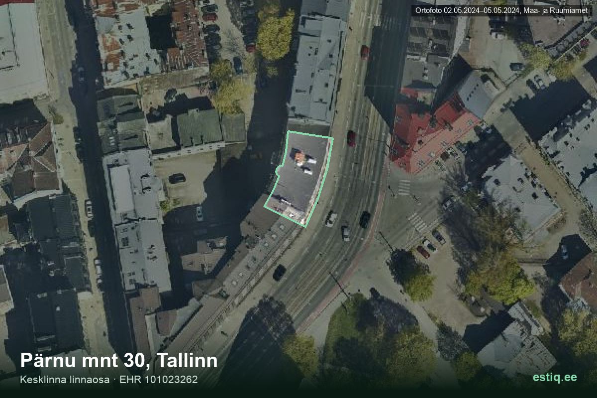Pärnu mnt 30, Tallinn – hoone aerofoto, kontuur ehitisregistri (EHR) andmetest