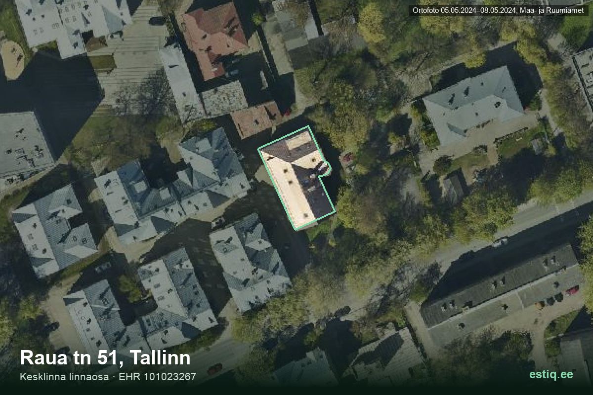 Raua tänav 51, Tallinn – aerial photo of the building, outline from the Building Register (EHR)