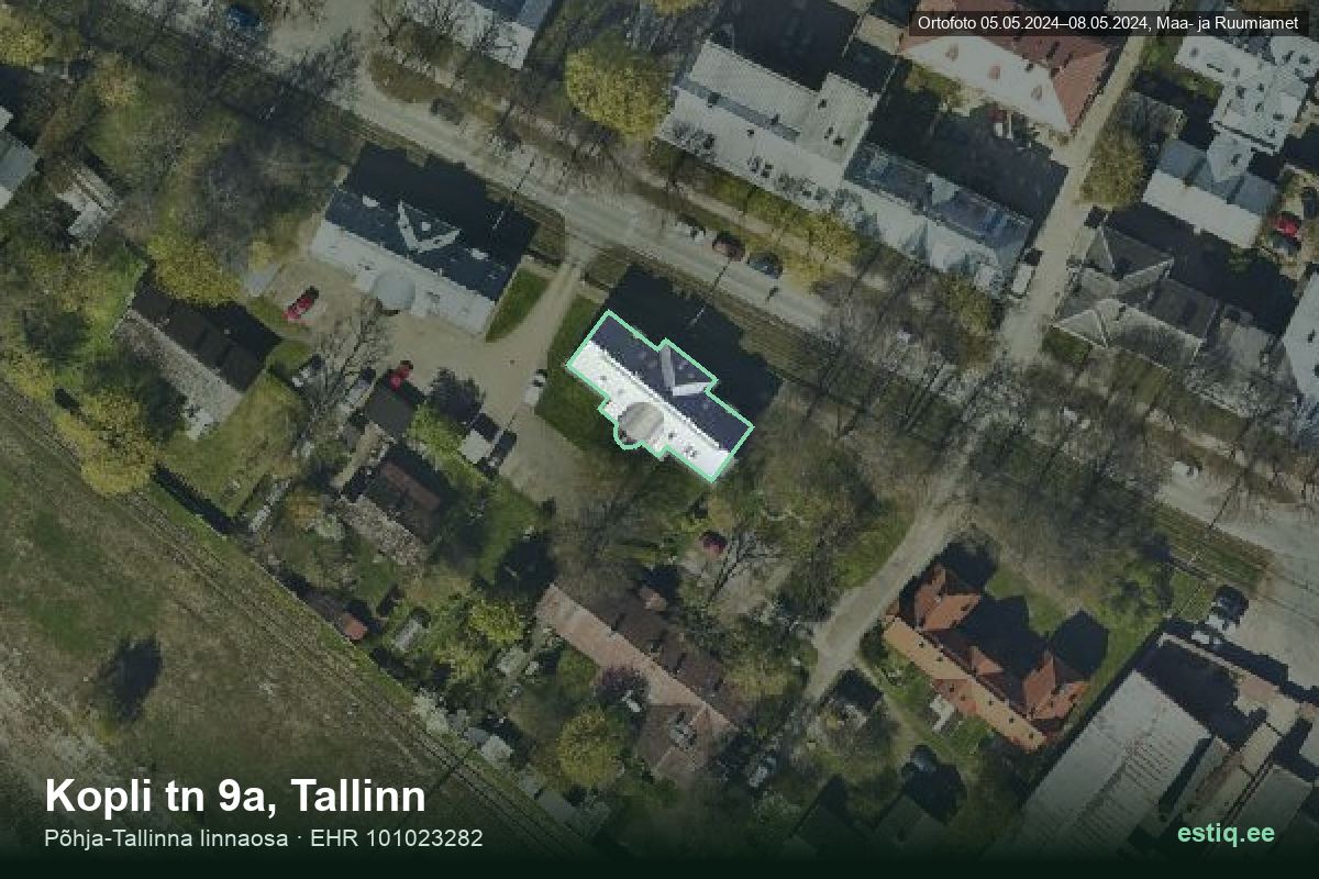 Kopli tänav 9a, Tallinn – hoone aerofoto, kontuur ehitisregistri (EHR) andmetest