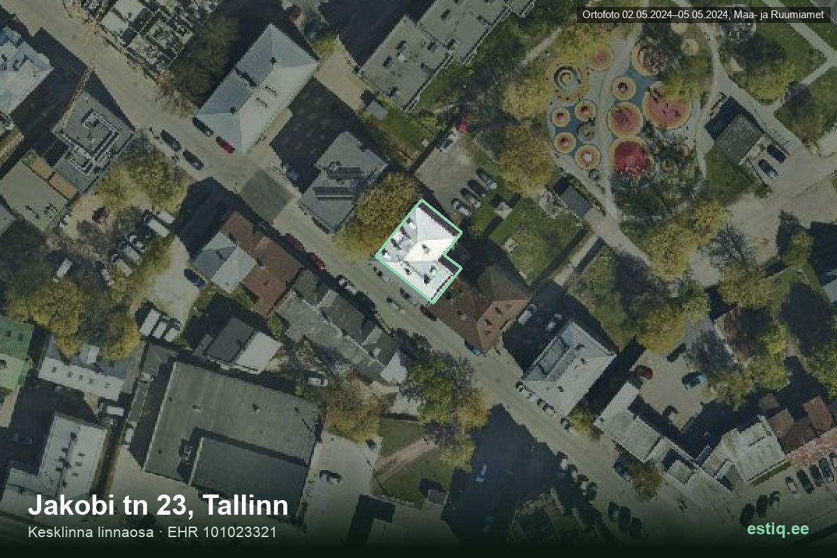 Jakobi tänav 23, Tallinn – аэрофото дома, контур по данным регистра строений (EHR)