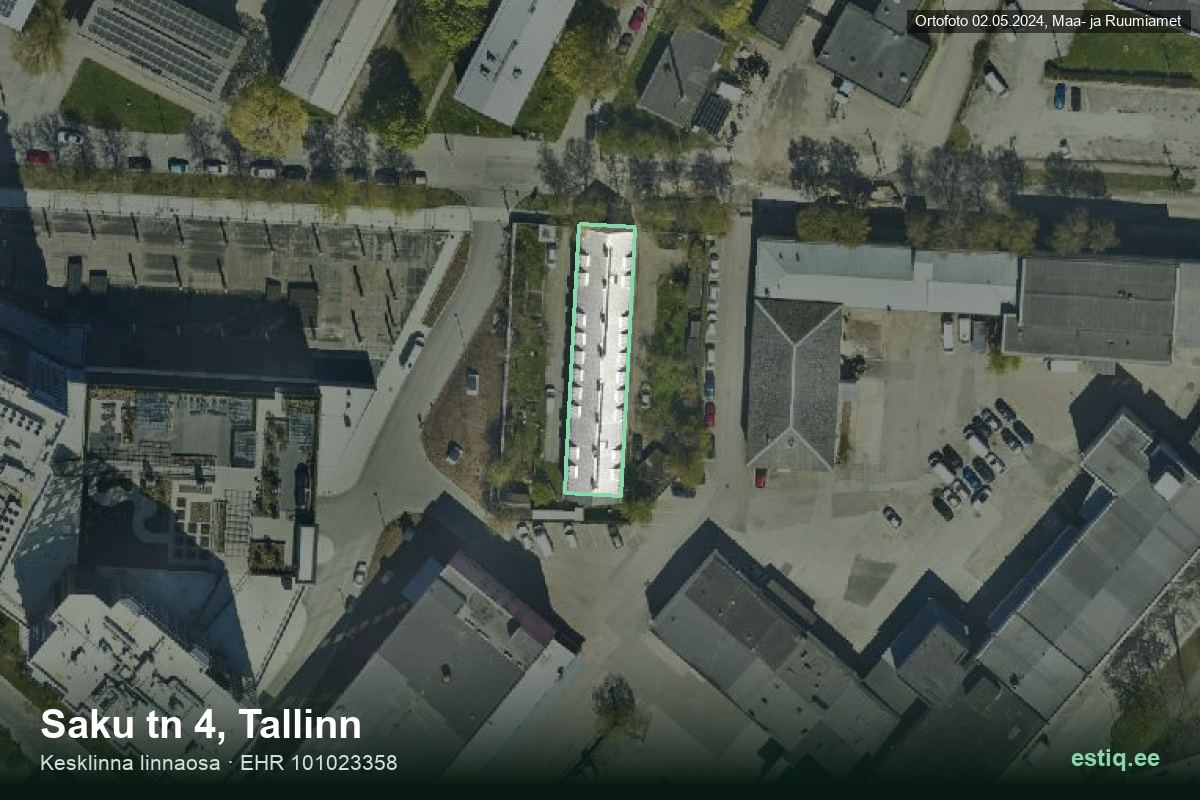 Saku tänav 4, Tallinn – ilmakuva rakennuksesta, ääriviiva rakennusrekisteristä (EHR)